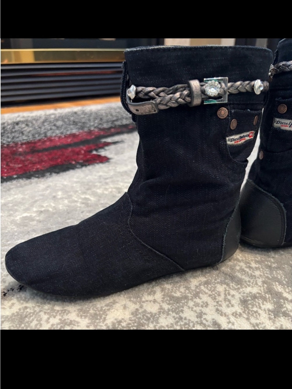 Diesel Denim Ankle Boots with Belt Crystals Strap – Edgy Casual Style size 5.5 - Picture 7 of 16